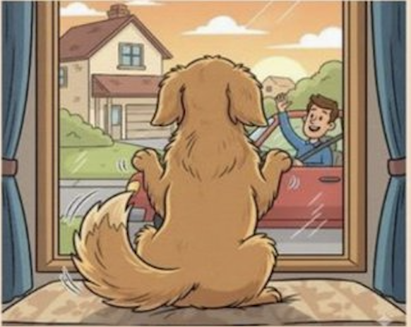 Dog watching owner leave from a window